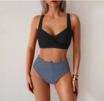 2026 Sexy Black Two Piece Swimsuit Women Solid Push Up Padded Bikini Set Beachwear Summer Swimwear High Cut Bathing Suit Biquini