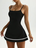 Women's color blocked camisole dress hanging sleeveless thickened tennis sportswear slim fit gym sportswear short skirt