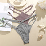 5PCS Women Sexy Cotton Panties Two Belts Hollow Out G-String Thongs Breathable Underwear for Female Solid Color Lingerie S-XL