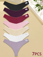 New 7Pcs Women Cotton Waffle Style G-string Panties Ladies Soft Thongs Female S-XL Low-Rise T-Back Panties Bikini Underwear 2024