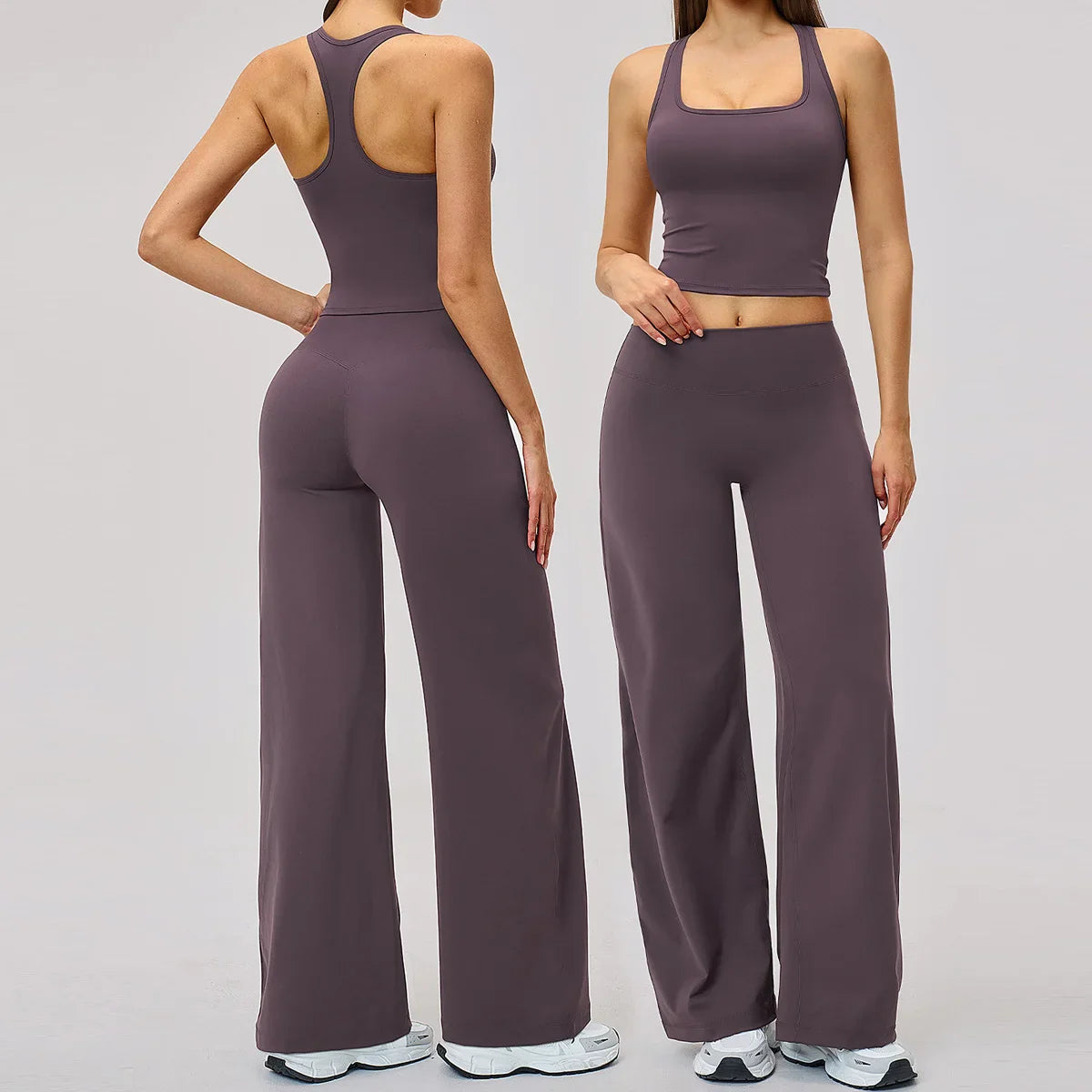 2 Piece Yoga Clothes Women Tracksuit Athletic Wear Pilates Fitness Suit Gym Workout Sets Push Up Sports Vest Wide Leg Pant Suit