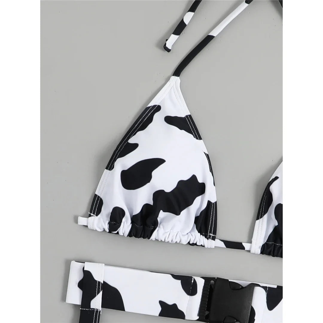 Sexy With Garter Spots Halter Bikini Female Swimsuit Women Swimwear Three-pieces Bikini set Bather Bathing Suit Swim Lady K4439