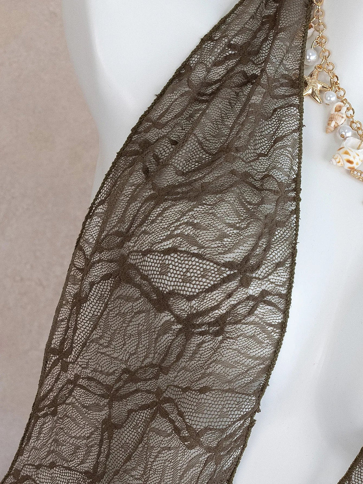 Women's CasualBeach Cover Ups Brown Deep V Neck Pleate Lace Short Dress Spring & Fall Vacation Sun Protection Smock