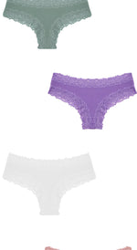 5Pcs Women Cotton Brazilian Pants Sexy Lace Brazilian Briefs Low Waist Floral Solid Color G-string Breathable Soft Lingerie