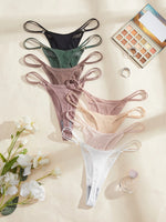 8PCS Women's Panties Solid Mesh Low Rise Underwear Thin Female Thong Sexy Lingerie