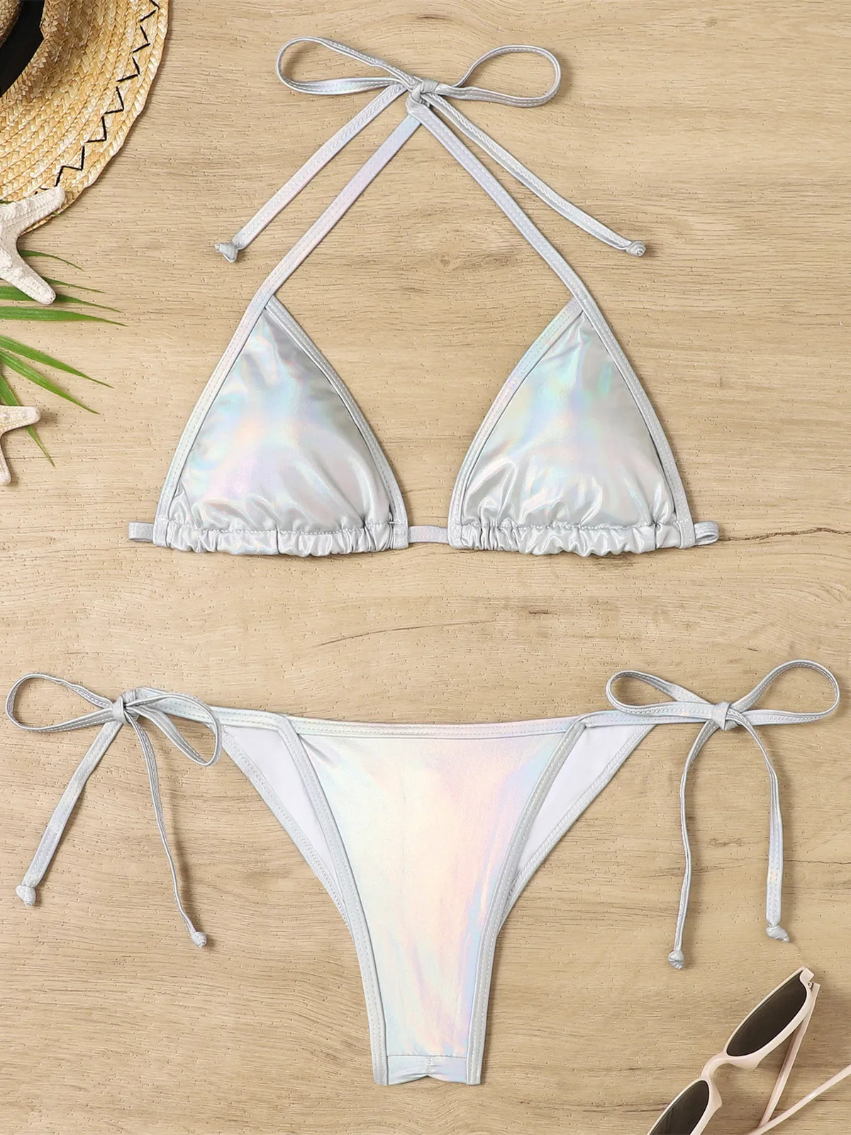 Shiny Swimwear Women Halter Bathers Bling Sequin Bikini Set Cut Out Push Up Padded Bathing Suit Thong Swimwear Glitter Biquini