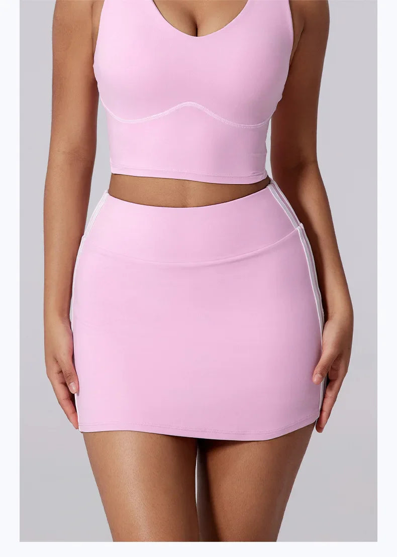 Women Vest Tank Top Tennis Suit Fitness Yoga Set Casual Outdoor Short Skirt Running Golf Gym Suit Female Breathable Sportswear