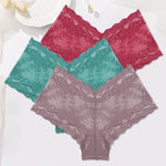 Sexy Lace Panties Women Boyshort Underwear 3Pcs/set Low-Rise Underpants S-XL Ladies Floral Panties Sexy Boyshort Female Lingerie