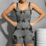 Women's Solid Colour Threaded Backless Yoga Suit U Neck Sleeveless Sports Jumpsuit Stretch Women Bodysuit Without Bust Pads