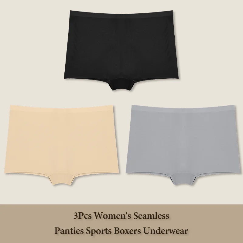 3Pcs Women's Seamless Sports Boxers Underwear Female Solid Color Panties Comfortable Brief Cozy Lingerie Intimate Underpant S-XL
