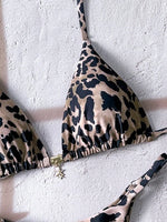 2026 Sexy Bikini 2 Piece Set Drawstring Straps Black Leopard Print Swimsuit For Women Summer New A Knot On The Chest