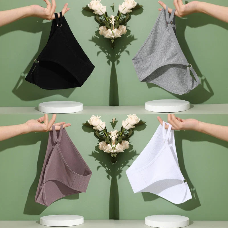 4PCS/Set Women Cotton Panties Sexy Low Waist Briefs Female Soft Breathable Underwear Button Design Fashion Comfortable Lingerie