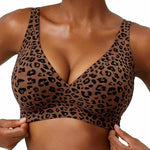 Women's Wire-Free Seamless Leopard Print Bra Soft Support Full Cup Thin Mold Bra Beautiful and Breathable Supportive Plus Up Bra