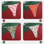 4Pcs Christmas Print Underwear Breathable Shiny Belt Thong Women Skin-friendly Fashionable Casual Christmas Gifts