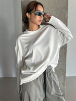 Women Basic Long Sleeve Loose O-neck T-shirt Autumn Winter Solid Color Tee Top Streetwear