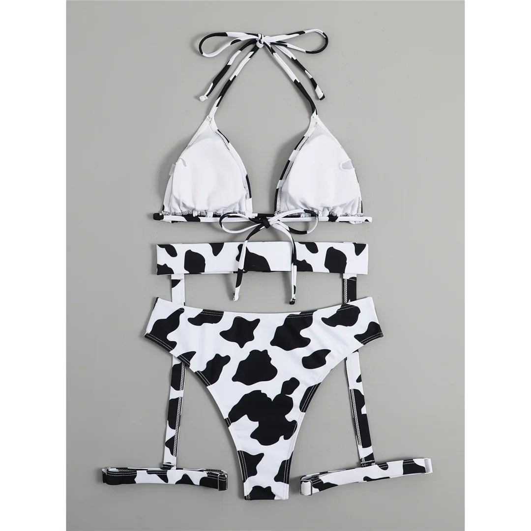 Sexy With Garter Spots Halter Bikini Female Swimsuit Women Swimwear Three-pieces Bikini set Bather Bathing Suit Swim Lady K4439