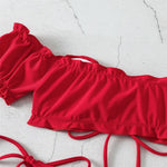 Sexy String Bikini 2024 Red Off Shoulder Swimsuit Female Swimwear Women Thong Bikinis Set Bather Swimming Beachwear Bathing Suit