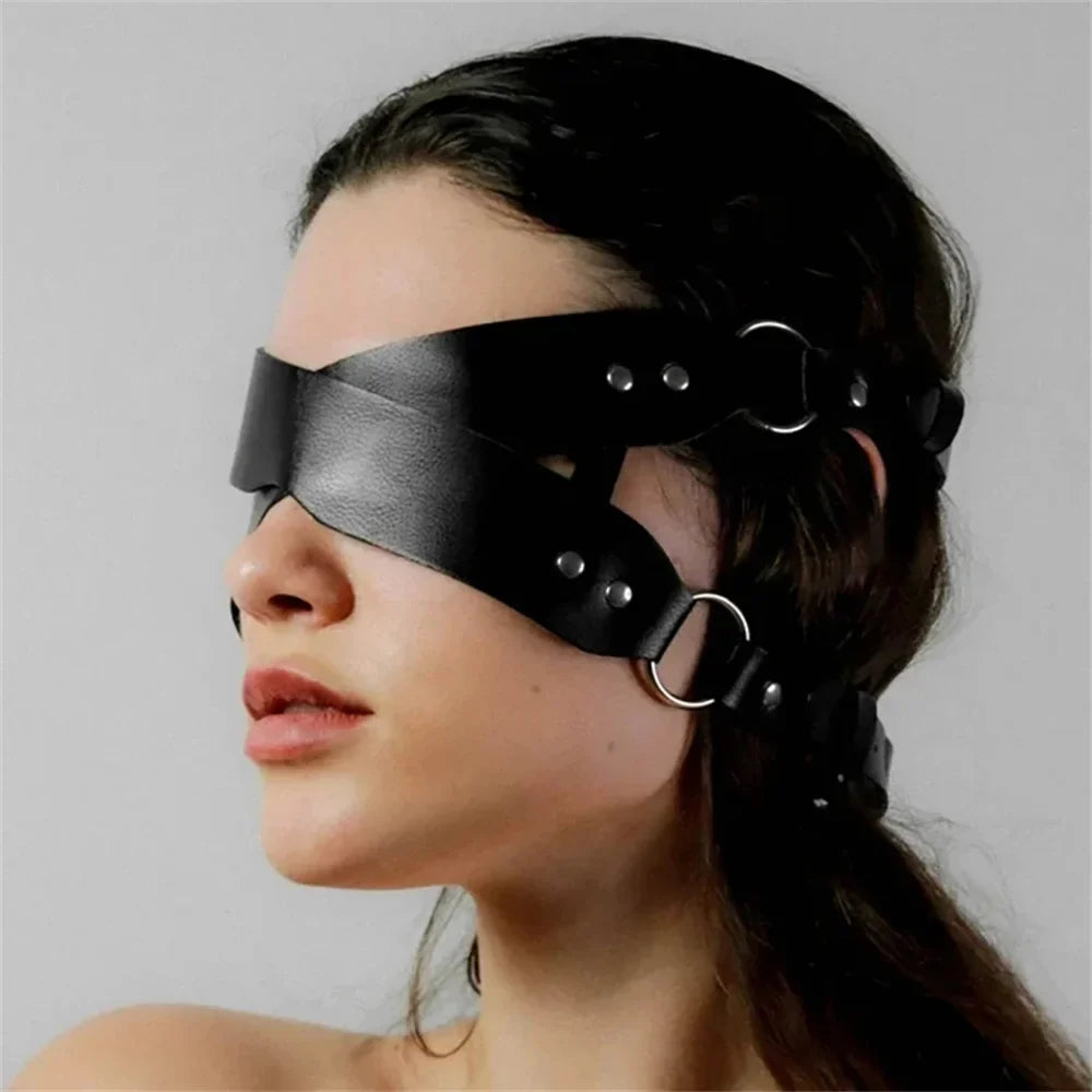 Cosplay Exotic Leather Mask Women Men Games Half Face Mask BDSM Bracelet Adjustable For Couples Bondage Set Adult Toys Supplies