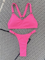 Sexy Ring Linked Backless Bikini Set Women Solid Black White Hollow Out Push Up Micro Swimsuit 2024 Bathing Suit Thong Swimwear