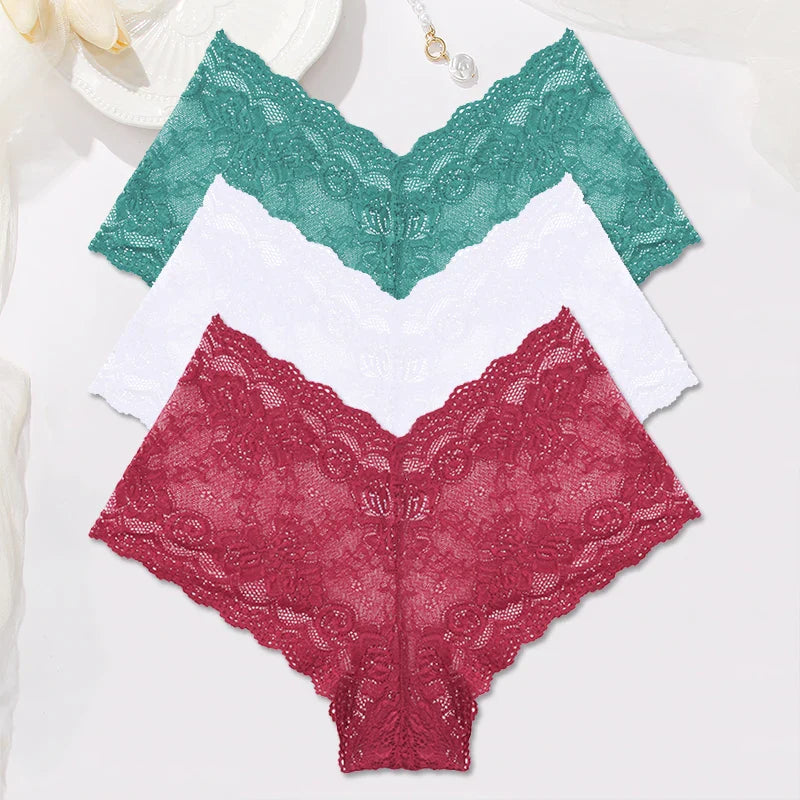 Sexy Lace Panties Women Boyshort Underwear 3Pcs/set Low-Rise Underpants S-XL Ladies Floral Panties Sexy Boyshort Female Lingerie