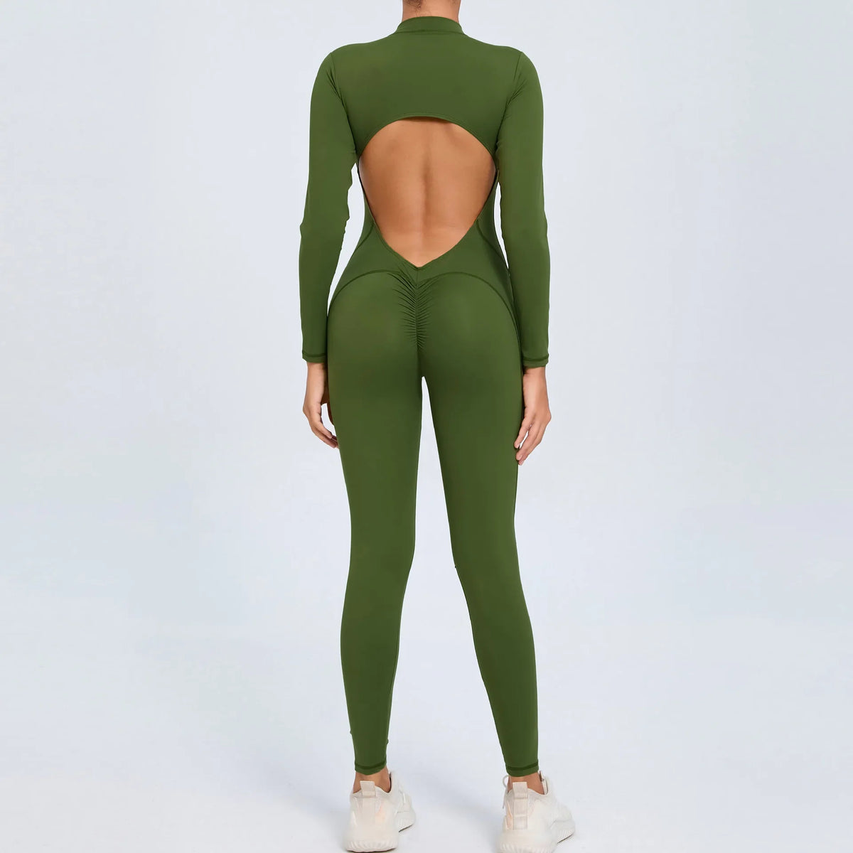 Hearuisavy Summer V Back Sports Jumpsuit Yoga Clothes Rompers Women Long Sleeveles Workout Bodysuits Backless One-piece Suit