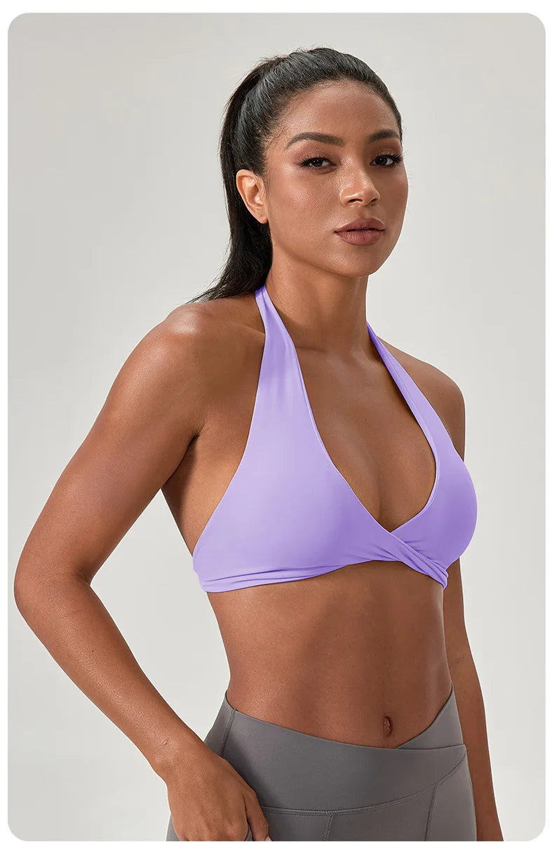 YOGA Naked Feeling Strappy Padded Sports Bras for Women - Fitness Workout Top Criss Cross Back Yoga sports Bras No steel ring