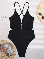 One Piece Swimsuit Women's Monokini Deep V Neck Hollow Out Backless Swimwear 2025 Criss Cross Bathing Suit High Waist Bikini
