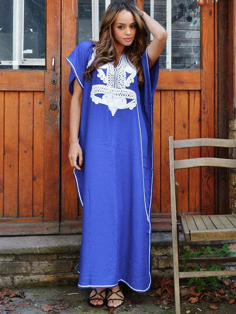 2025 Loose Boho Style Maxi Dress Print Face Swim Suit Cover-up Bohemian Dress Robe Plage Kaftan Maxi Dress Beach Wear Tunics
