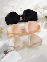 3Pcs/Set Demi Cup Seamless Women's Underwear Set Strapless Push up Bra Female Smooth Underwire Support Bra