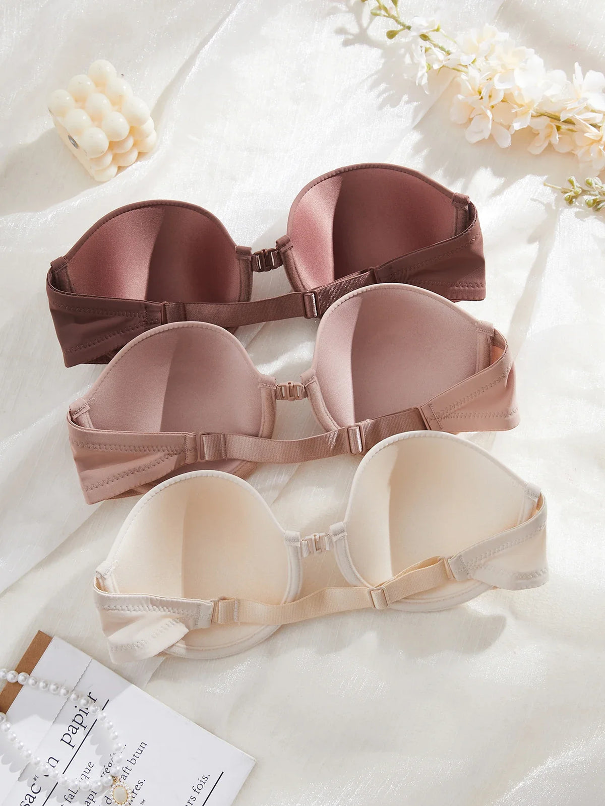 3Pcs/Set Demi Cup Seamless Women's Underwear Set Strapless Push up Bra Female Smooth Underwire Support Bra