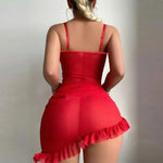 Women Fashion Lace Transparent Mini Dress Sexy Sling Bag Hip Dress Summer Sleeveless DressHoliday Party Women's Gift