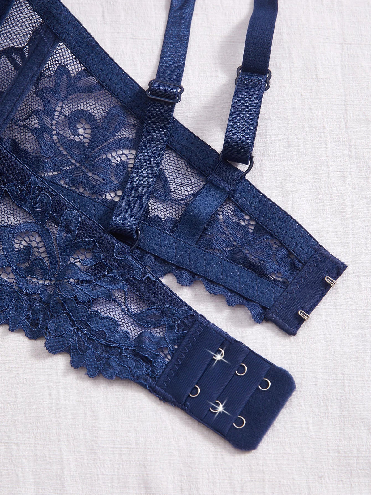 3Pcs Floral Lace Women's Underwear Set Daily Push-Up Bra Rhinestone Breathable Mesh Bra for Women