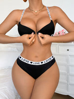 New Ribbed Women's Underwear Set Letter Strap Underwear Front-Clasp Push-Up Bra Comfy Daily Female Bra Set