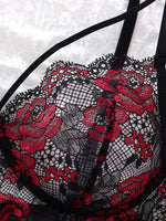 Lady's Sexy Lace Black Strapless Nightgown, Transparent Lace Nightgown, Floral Pattern with Strapless Transparent