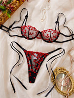 French Lace Heart Bra Set Girls Sexy Women Bralette Adjustable Transparent Embroidery Underwear Thong Bras Lingerie Panties Sets
