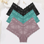 Sexy Lace Panties Women Boyshort Underwear 3Pcs/set Low-Rise Underpants S-XL Ladies Floral Panties Sexy Boyshort Female Lingerie