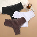 3Pcs Sexy Women Cotton Brazilian Pants Lace Brazilian Briefs Low Waist Floral Solid Color G-string Breathable Soft Lingerie