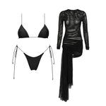 3Pcs Micro Bikini with Cover Up Women Swimsuit Sexy Bikinis Bandeau Biquini Female Swimwear Mesh Dress Bathing Suits Beachwear