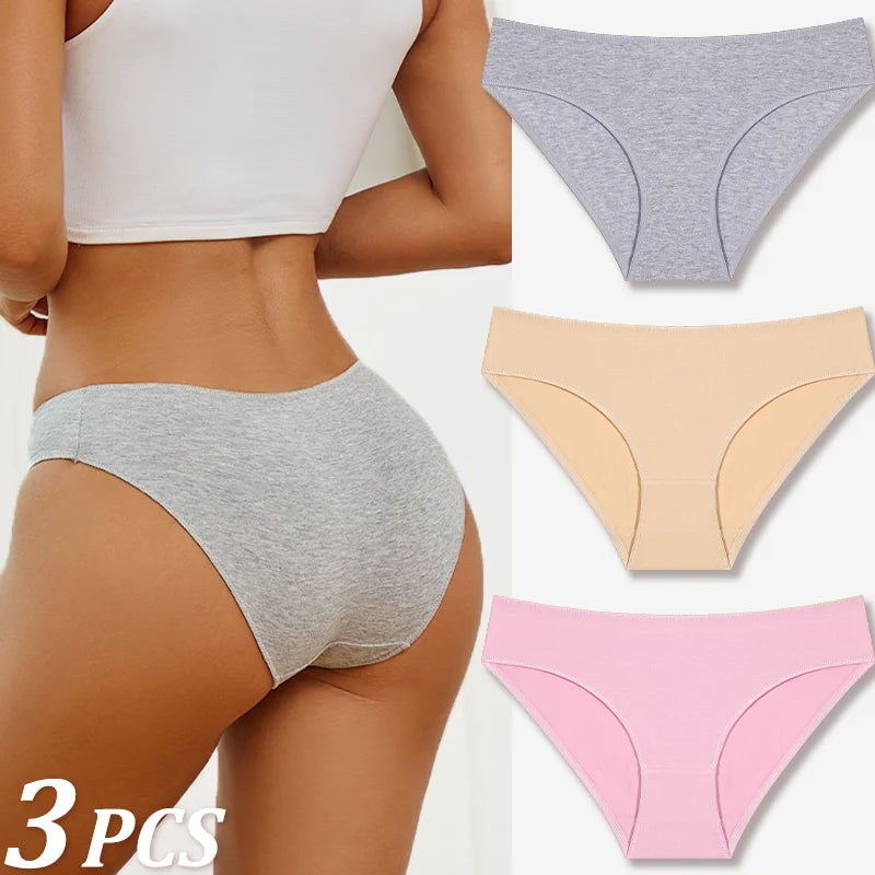 3Pcs Women Cotton Panties for Women Sexy S-XL Low Waist Briefs Female Breathable Underwear Girl Intimates Lingerie Solid Color