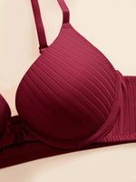 1 3 5Pcs Pure and Simple Everyday Solid Bra Push up Sexy Bras Ribbed Fabric with Unlined Sweet Women's Underwear