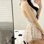 Women Hanging Neck Sweet Cute Swimwear Sexy One-piec Beach Wear Swim Suit Beach Dress Swimsuit High Waist Bikinis Set for Girls