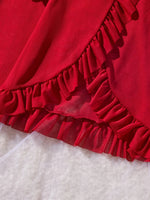 Sexy Lace Lingerie Set for Women, Red Sleepwear Nightdress with Matching Panties, V-Neck Sheer Lace Camisole, Romantic Night