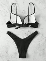 Sexy Underwire Bikini 2026 Women Black Ribbed Push Up Bra Thong Swimsuit Brazilian Beach Bathing Suit Holiday Swimwear Biquini