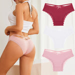 3PCS/Set Women Cotton Panties Low Waist Sexy Lace Brazilian Briefs Female Cross Webbing Underpants Soft Breathable Lingerie S-XL