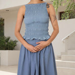 Women Tank Tops Solid Color Ruched Casual Vests Summer Fashion Sleeveless Tops Streetwear