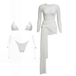 3Pcs Micro Bikini with Cover Up Women Swimsuit Sexy Bikinis Bandeau Biquini Female Swimwear Mesh Dress Bathing Suits Beachwear