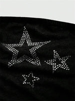 Rhinestones Star Pattern Tube Top for Women Sexy Off the Shoulder Ruched Crop Top Summer Y2K Clothes Streetwear