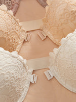 3Pcs Thin Cup Strapless Women's Sexy Bras Lace Trim Patchwork Pattern Front Clasp Push up Bra Comfortable Half-Cup Women's Bra