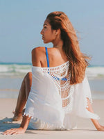 Crochet White Knitted Beach Cover Up Dress Tunic Long Pareos Bikinis Cover Ups Swim Cover Up Robe Plage Beachwear