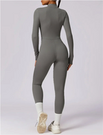 Half zip integrated long yoga jumpsuit solid color sexy long sleeved integrated sportswear for women